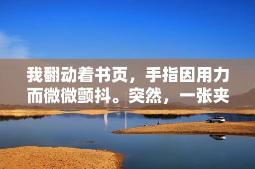 我翻动着书页，手指因用力而微微颤抖。突然，一张夹在日记本深处的照片悄然滑落，飘落在我的脚边。我弯腰拾起，心脏在胸腔里猛地一撞，旧影落，心跳惊
