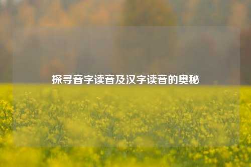 探寻音字读音及汉字读音的奥秘
