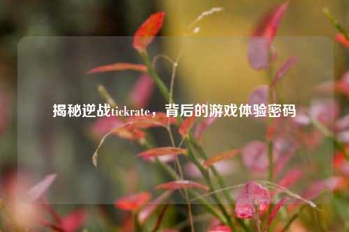 揭秘逆战tickrate，背后的游戏体验密码