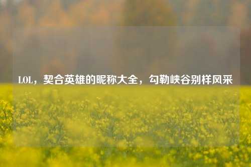 LOL，契合英雄的昵称大全，勾勒峡谷别样风采