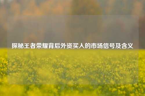 探秘王者荣耀背后外资买入的市场信号及含义