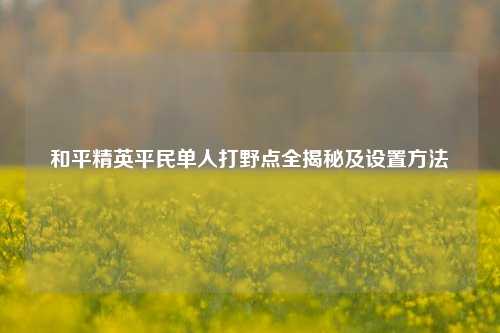 和平精英平民单人打野点全揭秘及设置方法
