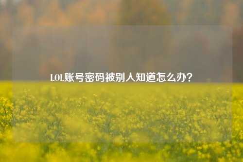 LOL账号密码被别人知道怎么办?