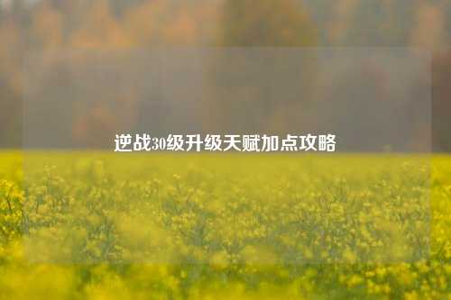 逆战30级升级天赋加点攻略