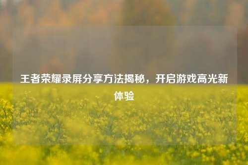 王者荣耀录屏分享方法揭秘,开启游戏高光新体验